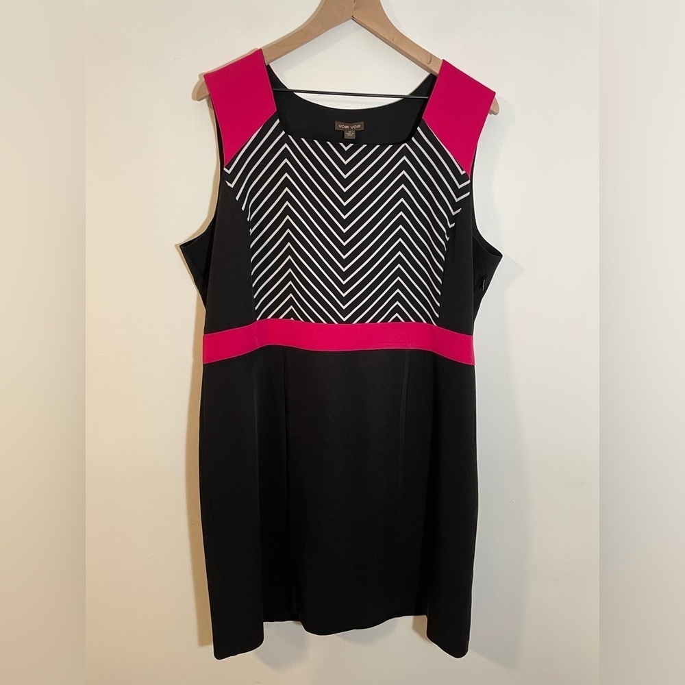VOIR VOIR Pink Chevron Black & White Sheath Dress Professional Career Size 16